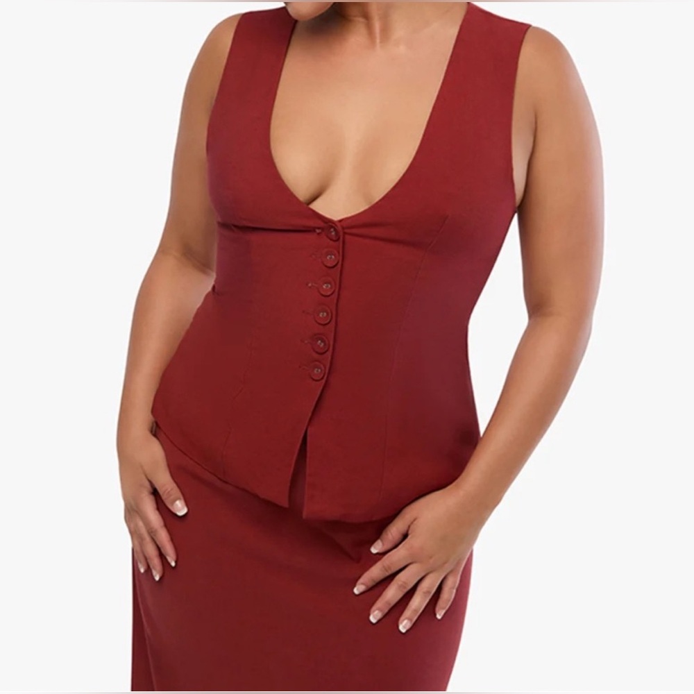 NWT WeWoreWhat Long Line Russet Red Linen Vest Top Size Medium